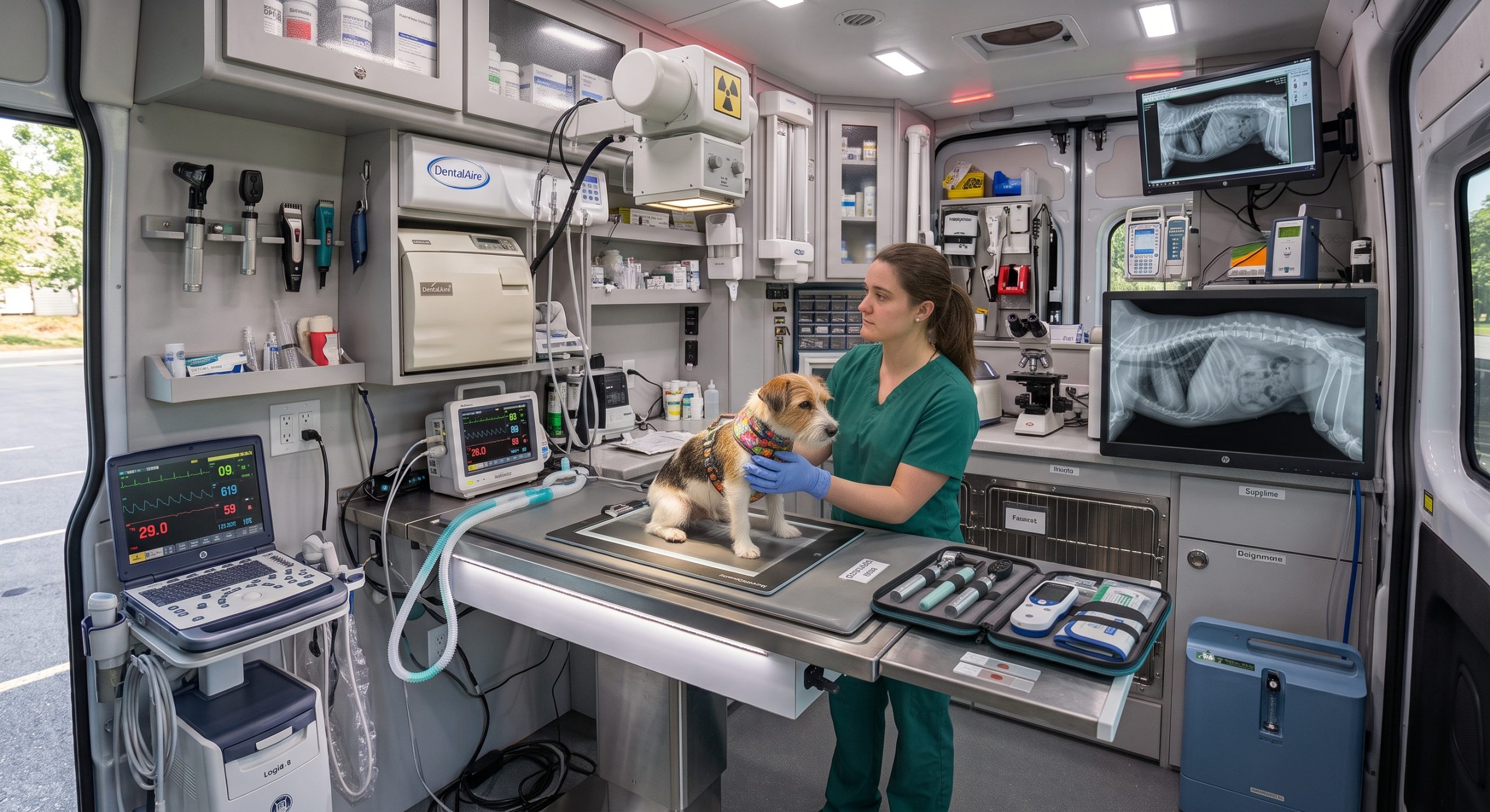 Digital X-ray equipment on board the Happy's Vet mobile veterinary hospital in Jacksonville, Florida